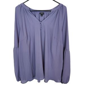 Torrid Tops Plus Size Top Long Sleeve Top Women 2X Purple Blouse V Neck Blouse